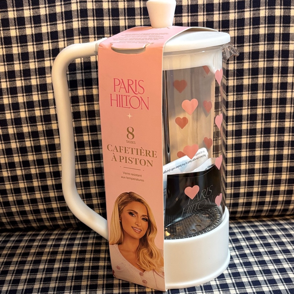 Paris Hilton White French Press with Pink Hearts